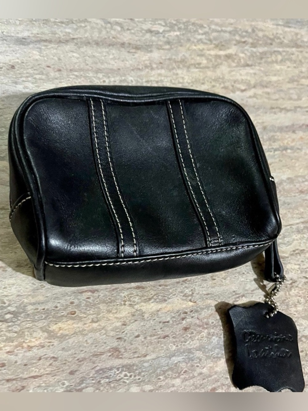 Mila Paoli Black Leather Cosmetic Case with Contrast Stitching